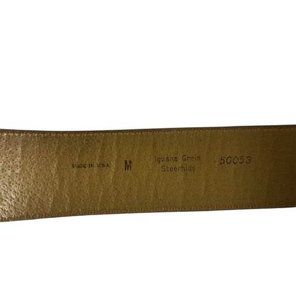 Wide Belt STEERHIDE Leather Gold Buckle Sz M 34” Long IGUANA GRAIN MADE in USA - Picture 8 of 9